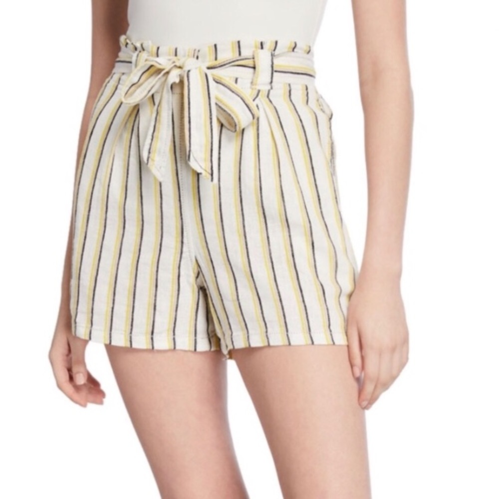 Max Studio Linen Paper Bag Shorts High Waist Striped NWT